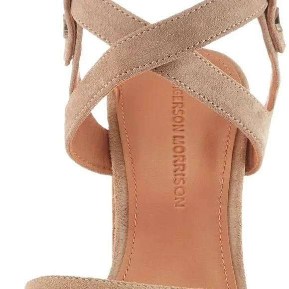 SIGERSON MORRISON Paulina2 Block Cork Heel Suede Beige Sandals Size 7 1/2 - Picture 5 of 5